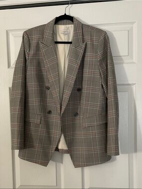 LOFT Gray Plaid Double-Breasted Blazer